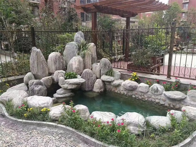内蒙古庭院假山鱼池制作视频